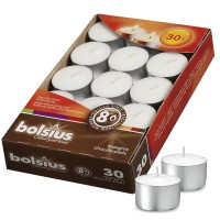 Bolsius 30 Pack White Tealight Candles - Unscented Lights With 8 Hour Burning Time - Premium European Quality - Special For Weddings, Home Decor, Spa, Restaurants, Parties, And Special Occasions