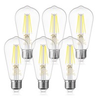 Doresshop 6W Vintage Led Edison Bulbs, Daylight White 4000K, 60W Equivalent, St58 Antique Style Edison Light Bulb, 4000K Daylight White, 600Lm, E26 Lamp Base, Non Dimmable, Clear Glass, 6Pack