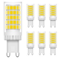 Lacnooe G9 Led Bulb Dimmable 6W, 60 Watt T4 G9 Halogen Equivalent, 6000K Daylight White, 6 Pack G9 Chandelier Light Bulbs, Ceramic Bi Pin Base, Cri85 120V 600 Lumen 360Beam Angle