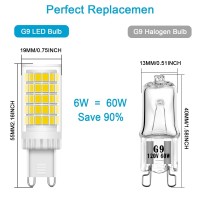 Lacnooe G9 Led Bulb Dimmable 6W, 60 Watt T4 G9 Halogen Equivalent, 6000K Daylight White, 6 Pack G9 Chandelier Light Bulbs, Ceramic Bi Pin Base, Cri85 120V 600 Lumen 360Beam Angle