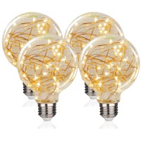 Led Globe Fairy Light Bulb,G95 E26 Warm White Edison Screw Night Lights, Flash Starry Decorative Copper Wire String Lights For Bedroom Living Room Festival Christmasbedroom, Non-Dimmable, 4 Pack