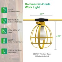 Lediary 100Ft Construction String Lights 10 Bulbs 100W 10500Lm String Work Lights With 10 Medium Base Sockets Linkable Jobsite