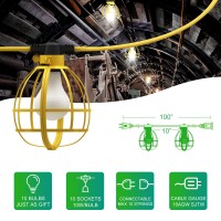 Lediary 100Ft Construction String Lights 10 Bulbs 100W 10500Lm String Work Lights With 10 Medium Base Sockets Linkable Jobsite