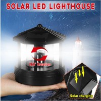 Vluoo Lighthouse Solar Lights 360 Degree Rotating Lighthouse Beacon Led Solar Lighthouse Light Outdoor Waterproof Led Solar Powered Lighthouse Garden Decor For Outside