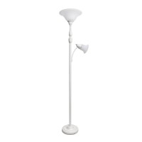 Torchiere Floor Lamp With Reading Light And Marble Glass Shades White