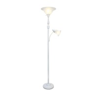 Torchiere Floor Lamp With Reading Light And Marble Glass Shades White