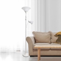 Torchiere Floor Lamp With Reading Light And Marble Glass Shades White