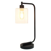 Modern Iron Desk Lamp With Glass Shade, Black