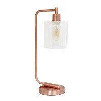 Modern Iron Desk Lamp With Glass Shade, Rose Gold