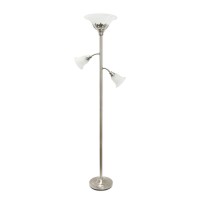 Brighten up your living space with this elegant 3 light floor lamp It features 2 adjustable reading lights to focus on the area of your choice The beautiful metal base is accented by scalloped glass shades to complete the timeless look Perfect for your be