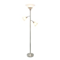 Brighten up your living space with this elegant 3 light floor lamp It features 2 adjustable reading lights to focus on the area of your choice The beautiful metal base is accented by scalloped glass shades to complete the timeless look Perfect for your be