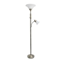 Torchiere Floor Lamp With Reading Light And Marble Glass Shades