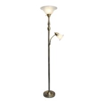 Torchiere Floor Lamp With Reading Light And Marble Glass Shades