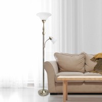 Torchiere Floor Lamp With Reading Light And Marble Glass Shades