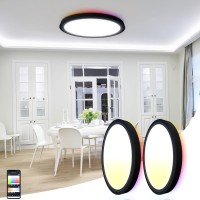 Novelux 12 Inch 25 Watt Wifi Smart Ceiling Light, Led Ceiling Lights Dimmable(0%-100%) 2700-6500K & Rbg Million Colors, Ceiling Light Fixtures Flush Mount For Porch-1 Pack