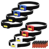 Kjland 8 Pack Led Headlamp Flashlight For Adults And Kids, 1.1Oz/31G Cob Flood Light Ultra Bright Head Lamp With 3 Modes 24 Aaa Batteries, Waterproof Work Headlight For Family Camping Running Reading