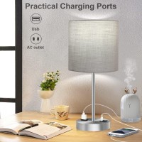 Partphoner Table Lamps For Bedroom Set Of 2, Touch Control Bedside Lamps For Nightstand, 3 Way Dimmable Lamp With Usb Port And Ac Outlet, 2 Daylight White Bulbs Included, Gray