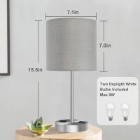 Partphoner Table Lamps For Bedroom Set Of 2, Touch Control Bedside Lamps For Nightstand, 3 Way Dimmable Lamp With Usb Port And Ac Outlet, 2 Daylight White Bulbs Included, Gray