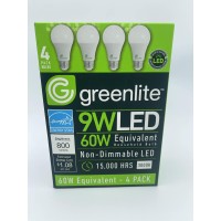 Greenlite 4 Pack 9W Led 60W Equivalent, Non-Dimmable Light Bulb