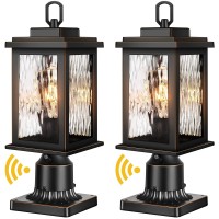 Vianis Dusk To Dawn Outdoor Post Light Fixture With Pier Mount Base, 2 Pack Waterproof Lamp Posts Outdoor Lighting, Anti-Rust Aluminum Black Post Lantern Outdoor With Tempered Glass (Hardwired 120V)