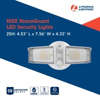 Lithonia Lighting Hgx Led 2Sh Alo Sww2 120 Pe Wh M2 Homeguard Led Outdoor Security Floodlight, Adjustable Light Output, Switchable Cct, Photocell, 2-Lights, White