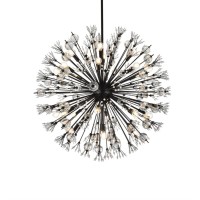 Vera 38 Inch Crystal Starburst Round Pendant In Black