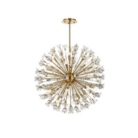 Vera 38 Inch Crystal Starburst Round Pendant In Gold