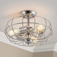 Agv Lighting Semi Flush Mount Ceiling Light Fixture, Farmhouse Close To Ceiling Light With There-Light, Nickel Finish