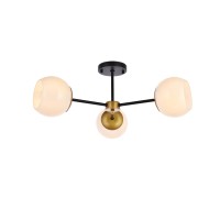 Living District Ld649F26Brk 26 In Briggs Flush Mount With White Shade In Black & Brass