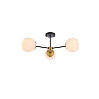 Living District Ld649F26Brk 26 In Briggs Flush Mount With White Shade In Black & Brass