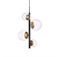 Wells 18 Inch Pendant In Black And Brass With Clear Shade