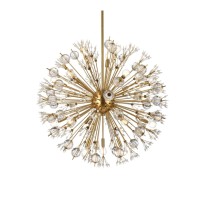 Vera 32 Inch Crystal Starburst Round Pendant In Gold