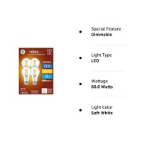 Ge 51531 Relax Led A19 Crystal Clear 60 Watt Equivalent Dimmable Led Soft White Light Bulb