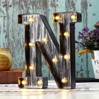 Youzone Retro Led Marquee Letter Lights - Industrial, Vintage Style Light Up Letters Alphabet Sign For Cafe Wedding Birthday Party Christmas Lamp Home Bar Initials Decor - N