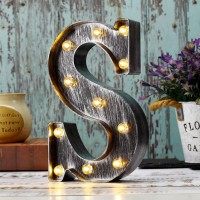 Youzone Retro Led Marquee Letter Lights - Industrial, Vintage Style Light Up Letters Alphabet Sign For Cafe Wedding Birthday Party Christmas Lamp Home Bar Initials Decor - S