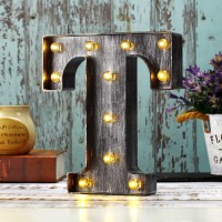 Youzone Retro Led Marquee Letter Lights - Industrial, Vintage Style Light Up Letters Alphabet Sign For Cafe Wedding Birthday Party Christmas Lamp Home Bar Initials Decor - T