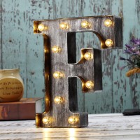 Youzone Retro Led Marquee Letter Lights - Industrial, Vintage Style Light Up Letters Alphabet Sign For Cafe Wedding Birthday Party Christmas Lamp Home Bar Initials Decor - F