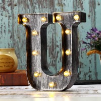 Youzone Retro Led Marquee Letter Lights - Industrial, Vintage Style Light Up Letters Alphabet Sign For Cafe Wedding Birthday Party Christmas Lamp Home Bar Initials Decor - U