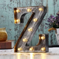 Youzone Retro Led Marquee Letter Lights - Industrial, Vintage Style Light Up Letters Alphabet Sign For Cafe Wedding Birthday Party Christmas Lamp Home Bar Initials Decor - Z