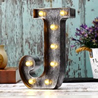 Youzone Retro Led Marquee Letter Lights - Industrial, Vintage Style Light Up Letters Alphabet Sign For Cafe Wedding Birthday Party Christmas Lamp Home Bar Initials Decor - J