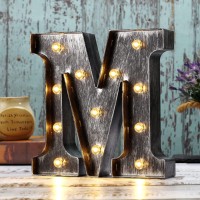 Youzone Retro Led Marquee Letter Lights - Industrial, Vintage Style Light Up Letters Alphabet Sign For Cafe Wedding Birthday Party Christmas Lamp Home Bar Initials Decor - M