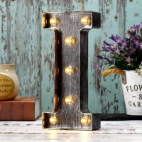 Youzone Retro Led Marquee Letter Lights - Industrial, Vintage Style Light Up Letters Alphabet Sign For Cafe Wedding Birthday Party Christmas Lamp Home Bar Initials Decor - I