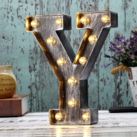 Youzone Retro Led Marquee Letter Lights - Industrial, Vintage Style Light Up Letters Alphabet Sign For Cafe Wedding Birthday Party Christmas Lamp Home Bar Initials Decor - Y