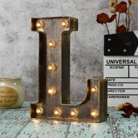 Youzone Retro Led Marquee Letter Lights - Industrial, Vintage Style Light Up Letters Alphabet Sign For Cafe Wedding Birthday Party Christmas Lamp Home Bar Initials Decor - L