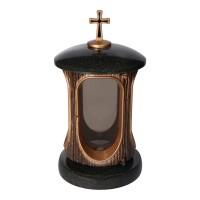 Vershy Grave Lantern Bronze With Granite Base Dark Impala Grave Ornament Stylish Granite Lantern Elegant Granite Black Height 28 Cm / Diameter 15 Cm Grave Lamp Grave Light Grave Light