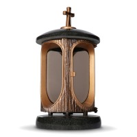 Vershy Grave Lantern Bronze With Granite Base Dark Impala Grave Ornament Stylish Granite Lantern Elegant Granite Black Height 28 Cm / Diameter 15 Cm Grave Lamp Grave Light Grave Light