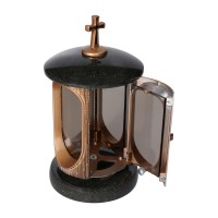 Vershy Grave Lantern Bronze With Granite Base Dark Impala Grave Ornament Stylish Granite Lantern Elegant Granite Black Height 28 Cm / Diameter 15 Cm Grave Lamp Grave Light Grave Light