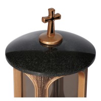 Vershy Grave Lantern Bronze With Granite Base Dark Impala Grave Ornament Stylish Granite Lantern Elegant Granite Black Height 28 Cm / Diameter 15 Cm Grave Lamp Grave Light Grave Light