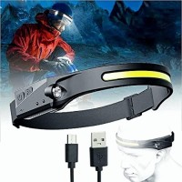 Fay Bless Rechargeable Led Headlamp,350 Lumen 1200Mah 5 Modes 8 Hours Hi-Beam Weatherproof Headband Work Light,230 Wide Beam Hand Wave Induction Headlight (Black 1Pcs)