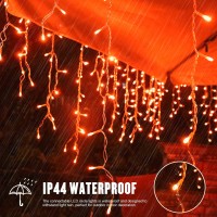 Jmexsuss 400 Led Orange Lights Outdoor, 8 Modes Orange Icicle Lights Outdoor Waterproof With 80 Drops, Orange Halloween String Lights Plug In For Christmas Halloween Garden